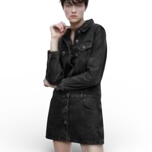 Zara NWT Zoe Denim Utility Mini Dress Charcoal Faded Black Dz S